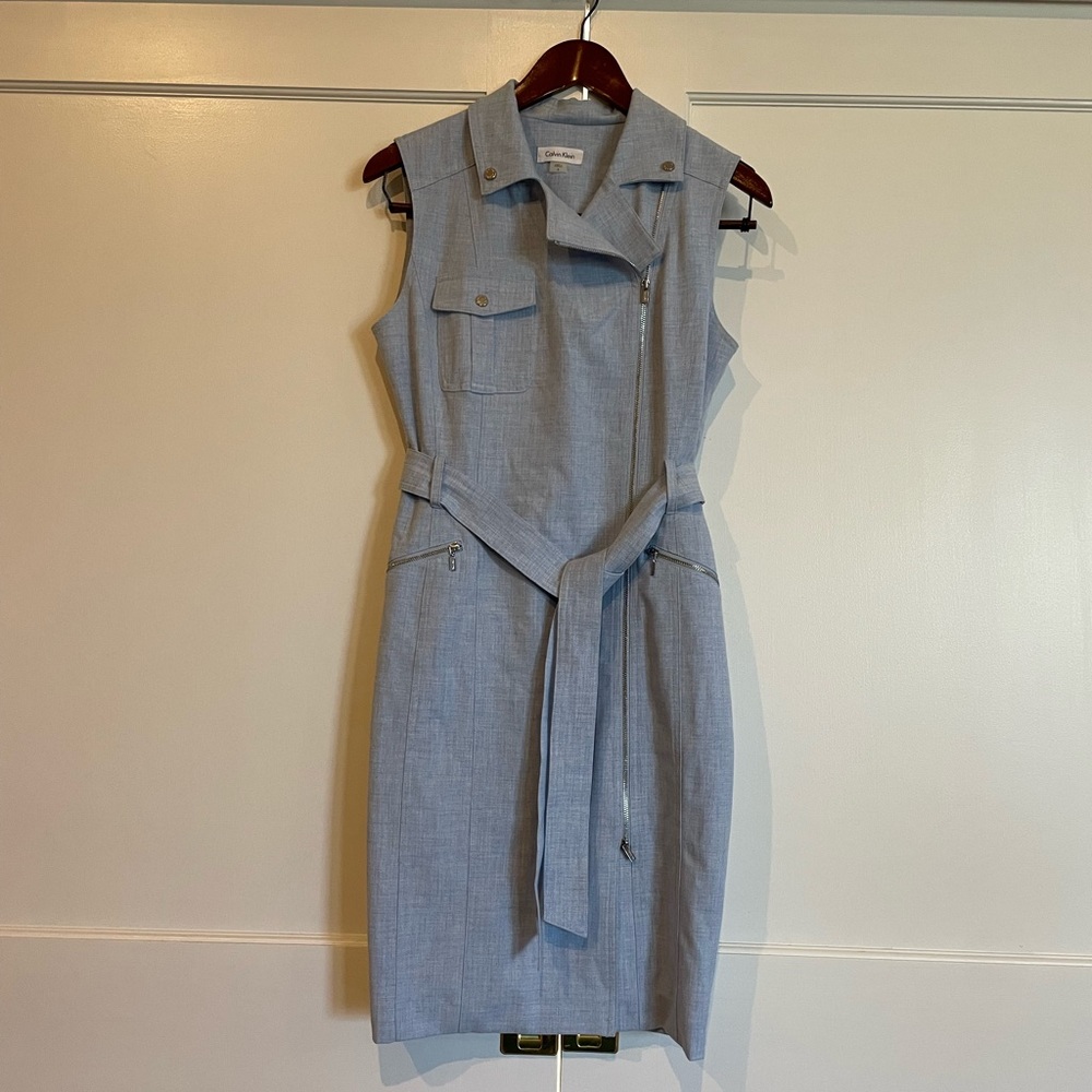 Calvin Klein EUC blue motor zip dress